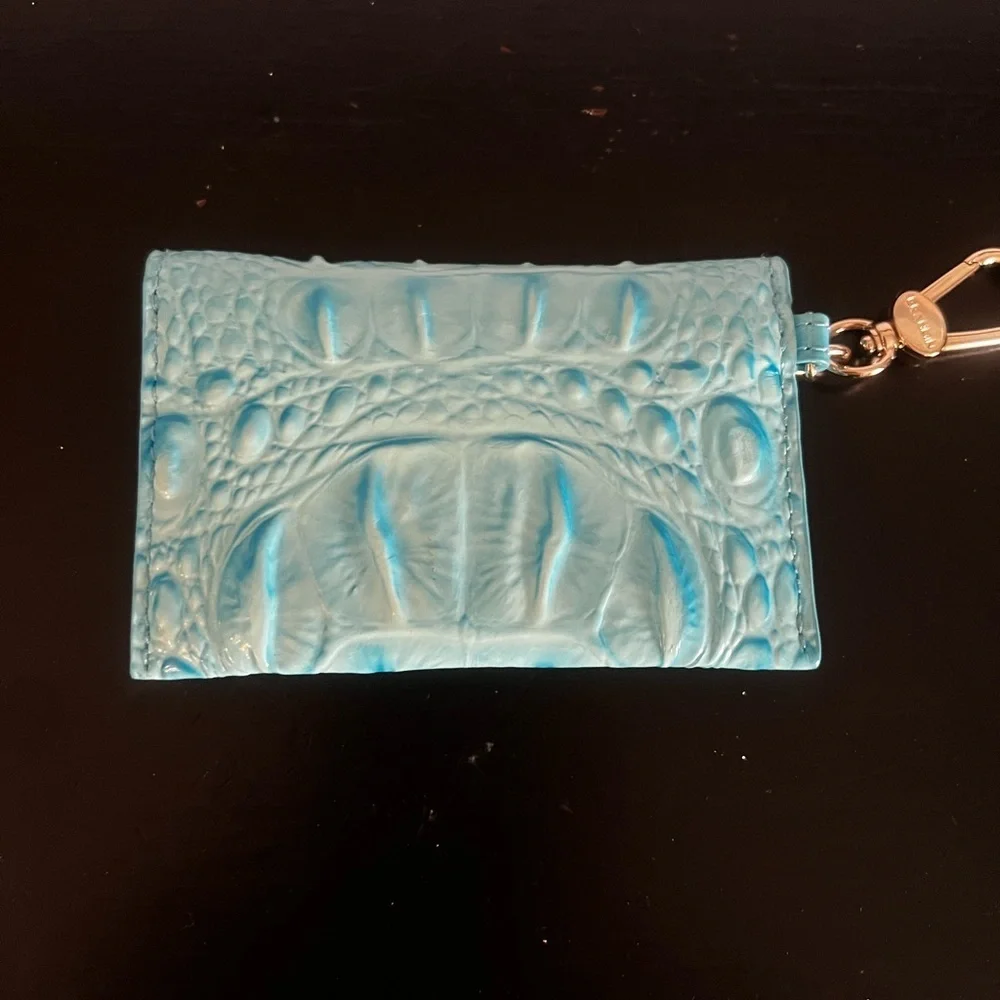 Brahmin Bright Turquoise Croc-Embossed Keychain Card Holder
